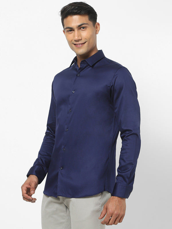 Men's Dark Blue Satin Stretch Shirt