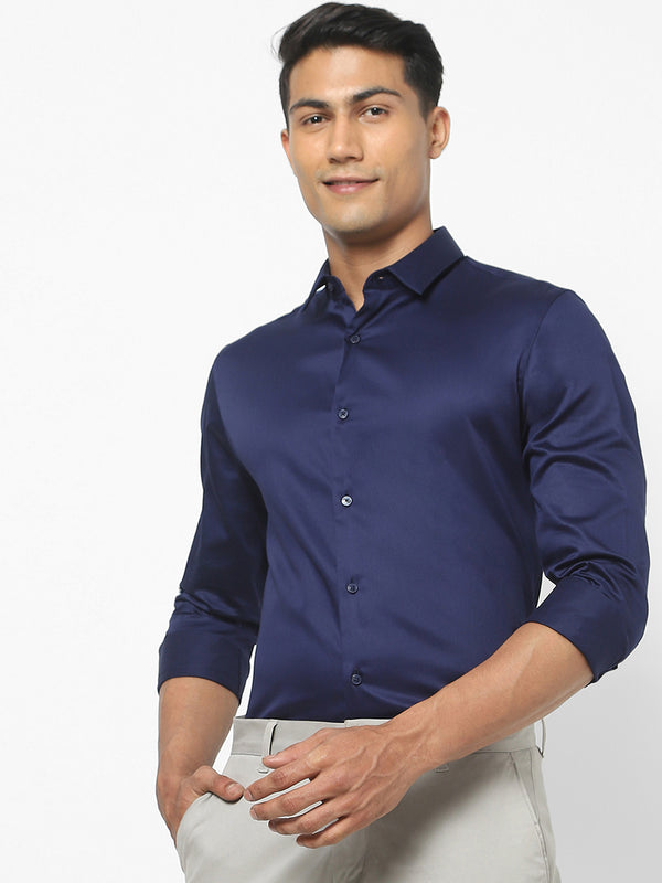 Men's Dark Blue Satin Stretch Shirt