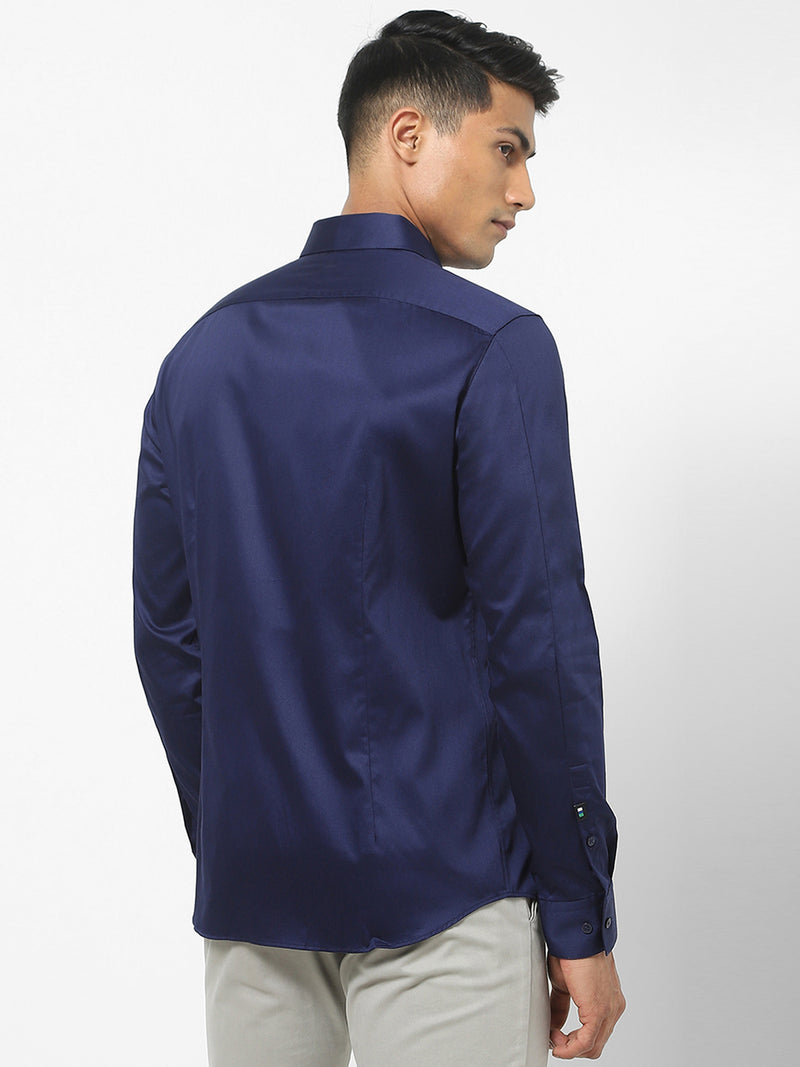 Men's Dark Blue Satin Stretch Shirt