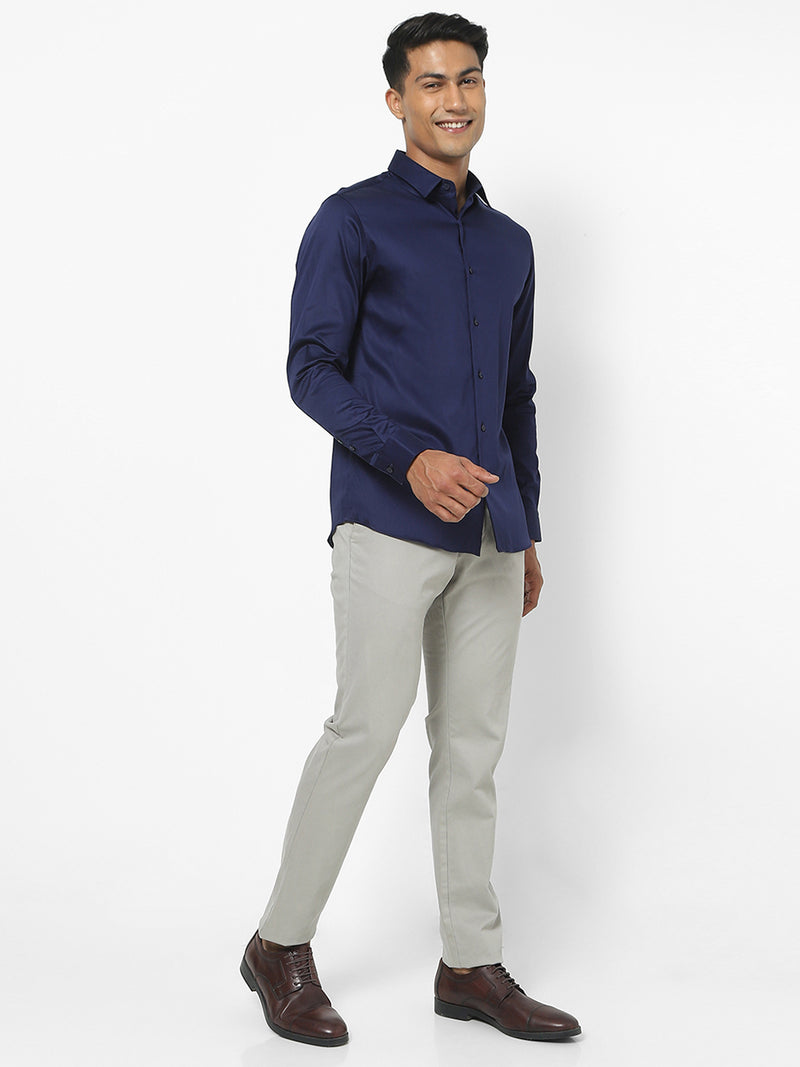 Men's Dark Blue Satin Stretch Shirt