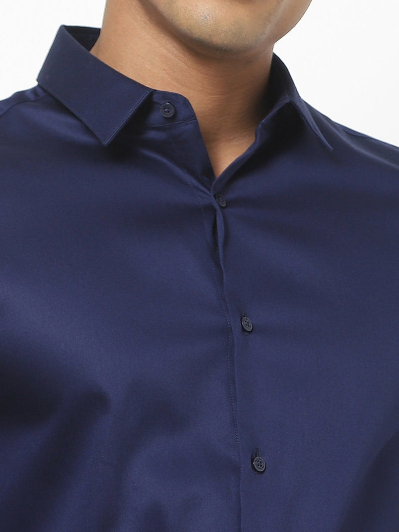 Men's Dark Blue Satin Stretch Shirt