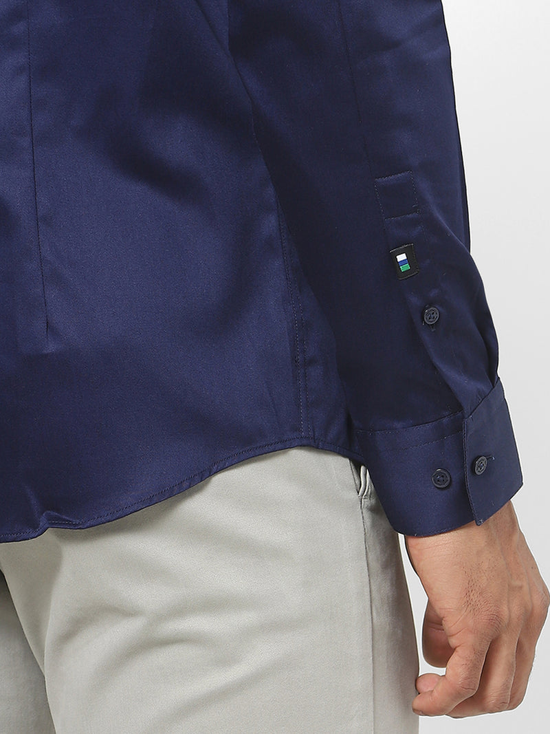 Men's Dark Blue Satin Stretch Shirt