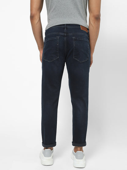 Men Slim Mid Rise Dark Blue Jeans