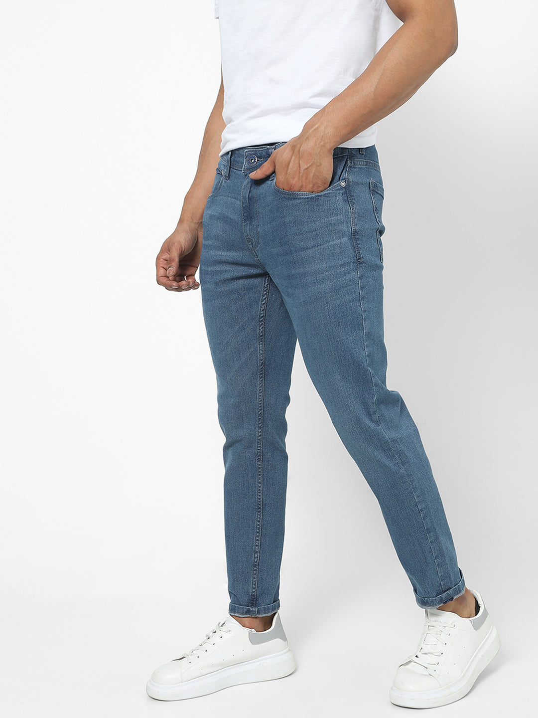 Men Slim Mid Rise Light Blue Jeans