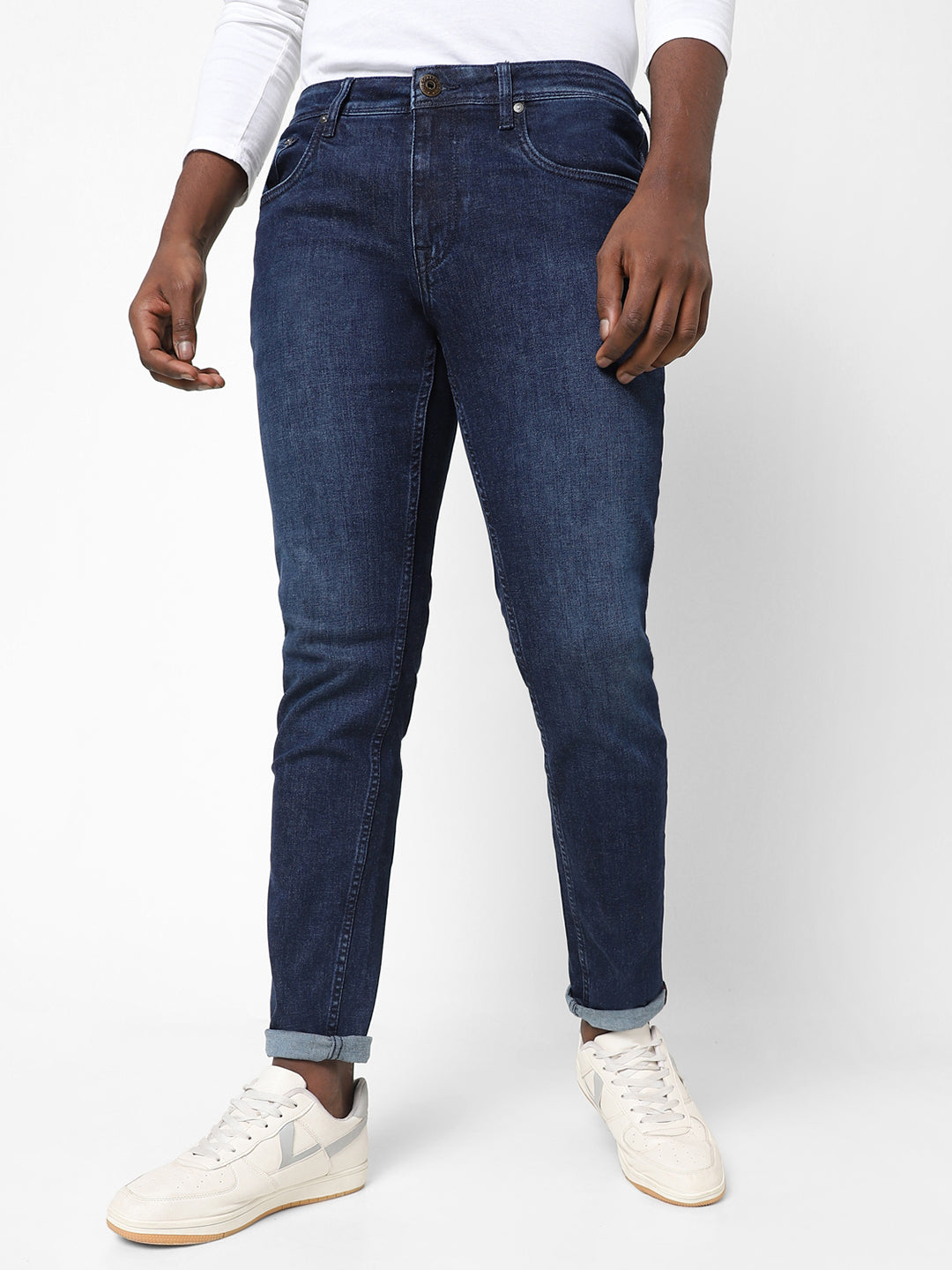 Men Slim Mid Rise Blue Jeans