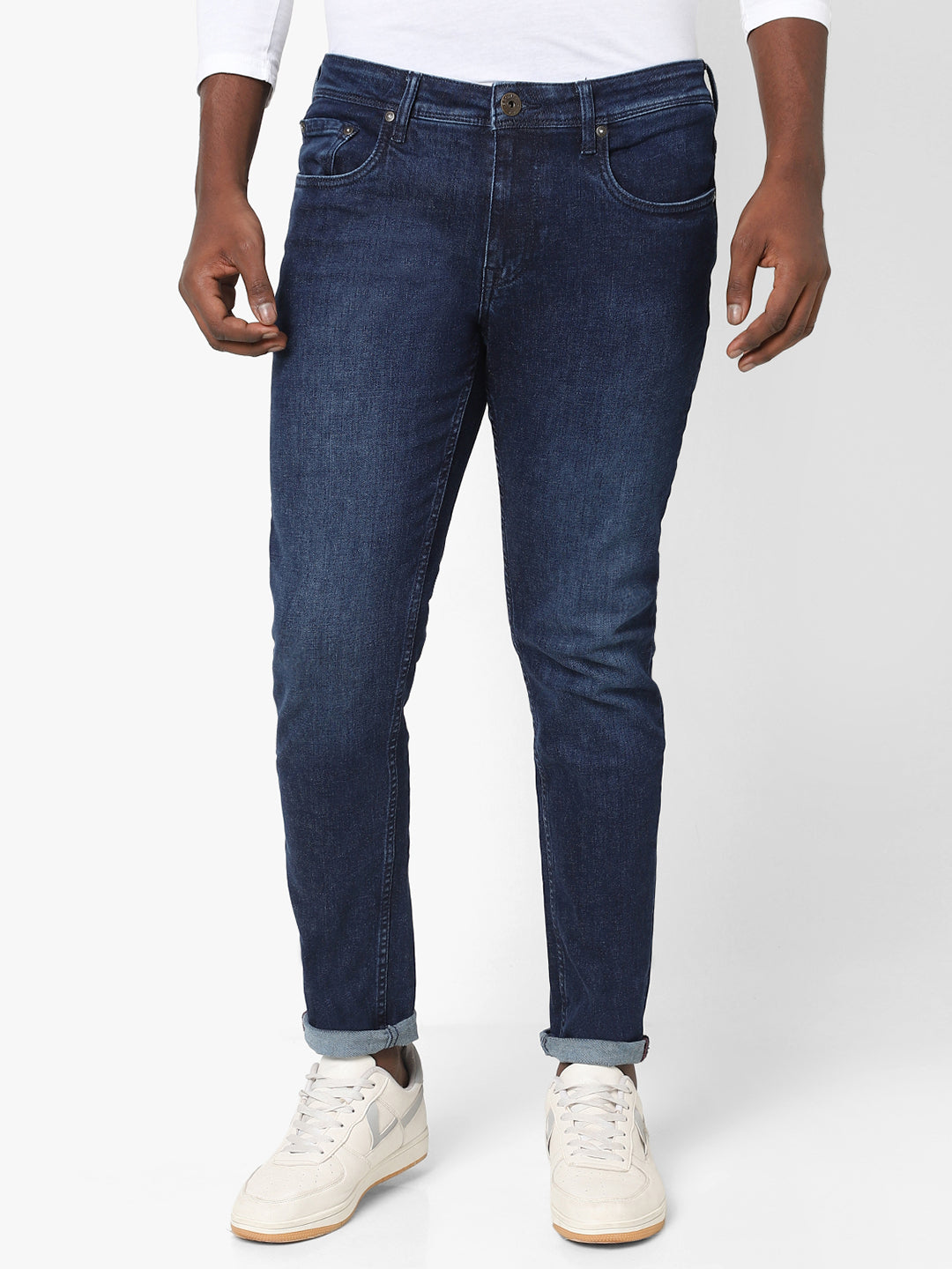 Men Slim Mid Rise Blue Jeans