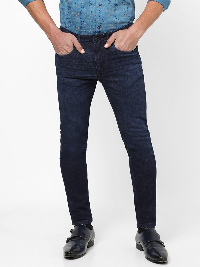 Men Slim Mid Rise Dark Blue Jeans