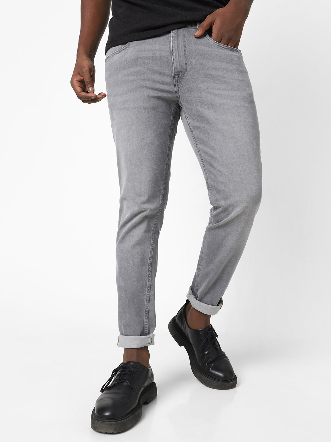 Men Slim Mid Rise Grey Jeans