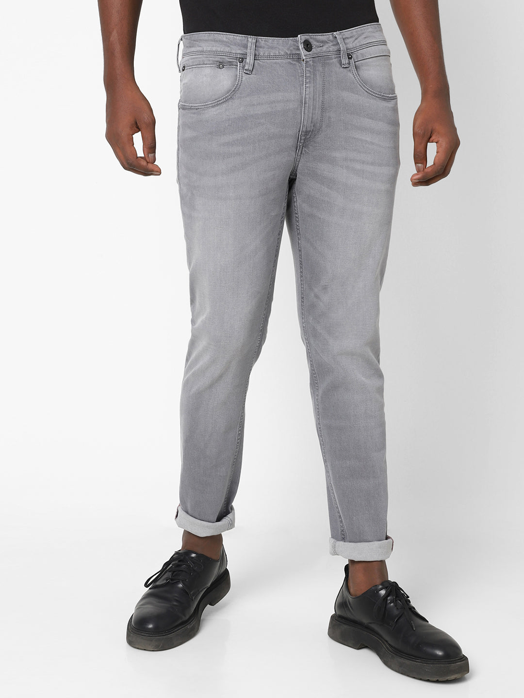 Men Slim Mid Rise Grey Jeans