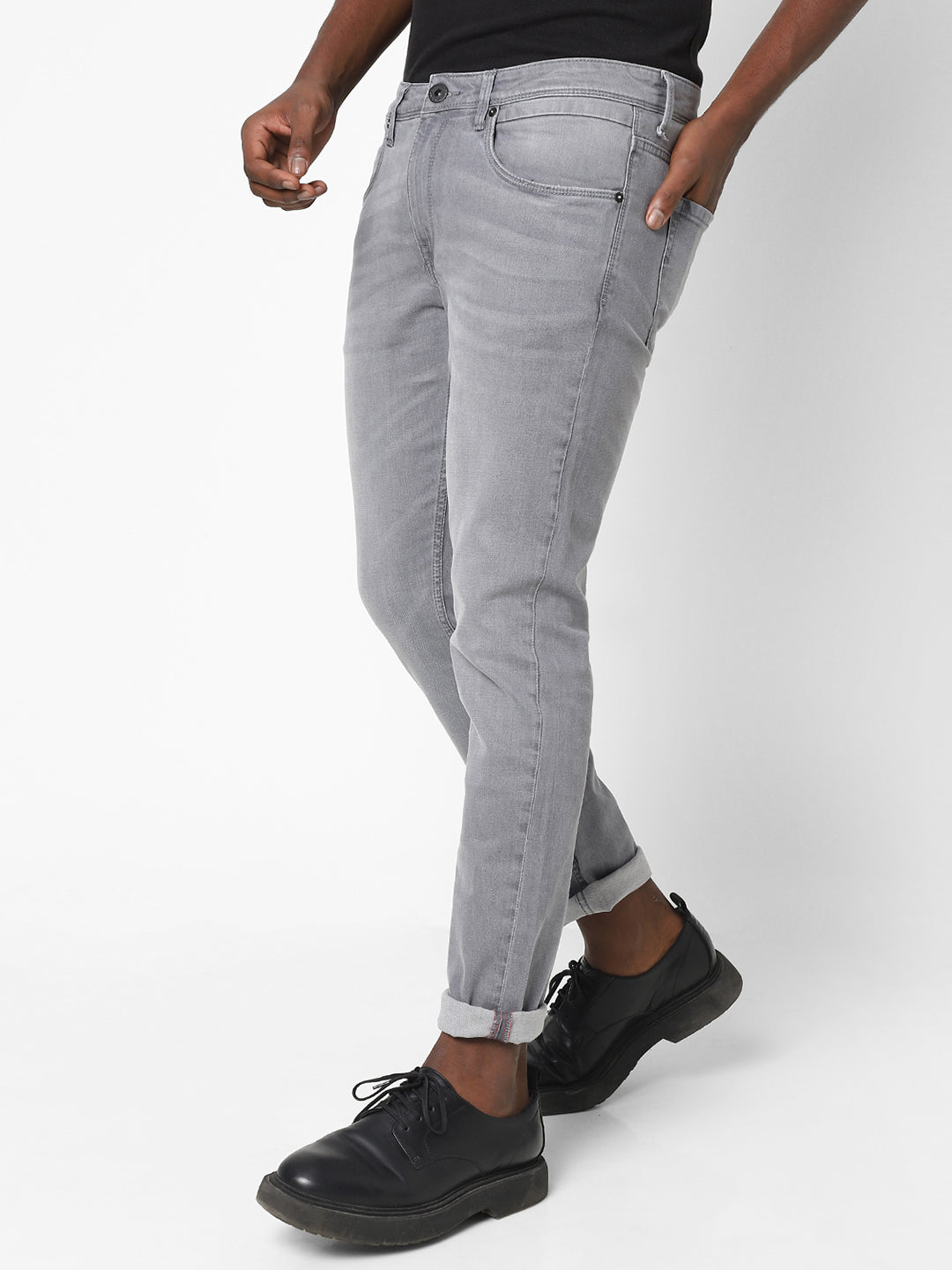 Men Slim Mid Rise Grey Jeans