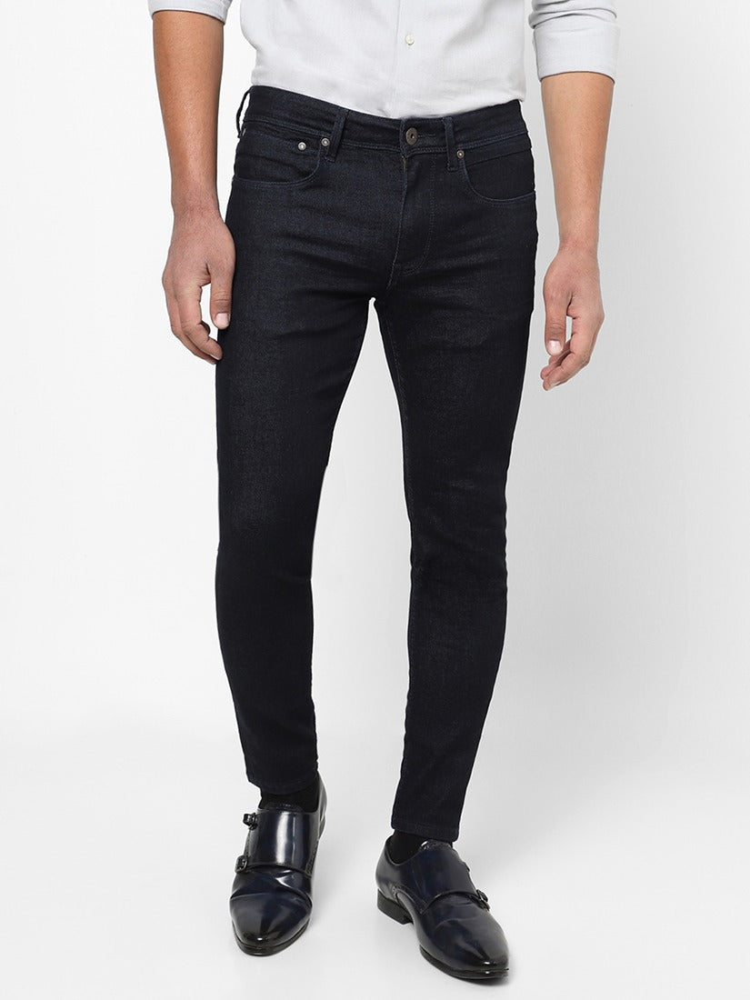 Men Slim Mid Rise Dark Blue Jeans