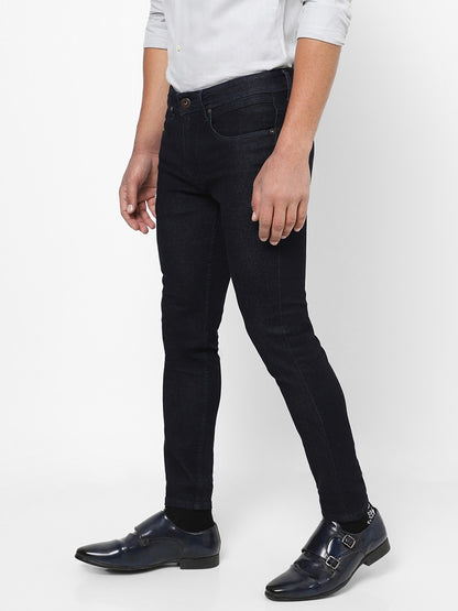 Men Slim Mid Rise Dark Blue Jeans