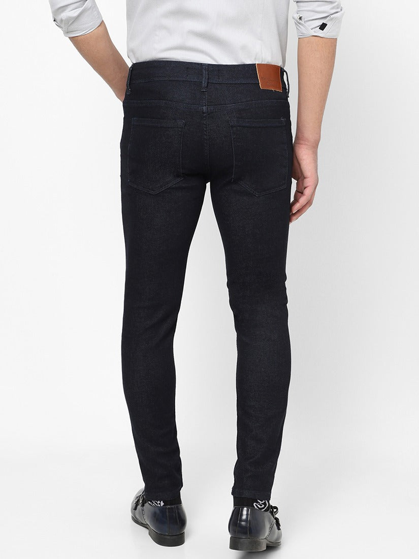 Men Slim Mid Rise Dark Blue Jeans