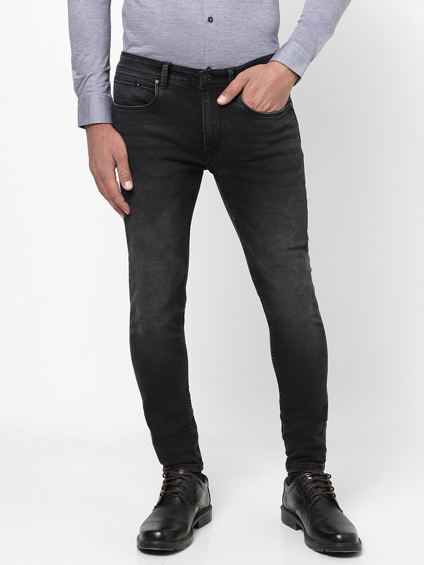 Men Slim Mid Rise Black Jeans