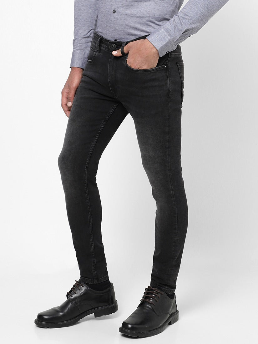 Men Slim Mid Rise Black Jeans