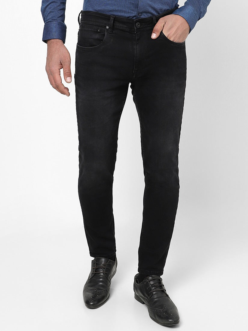 Men Slim Mid Rise Black Jeans