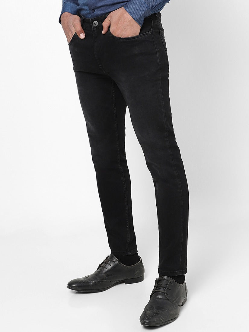 Men Slim Mid Rise Black Jeans