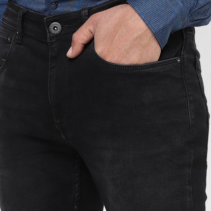 Men Slim Mid Rise Black Jeans