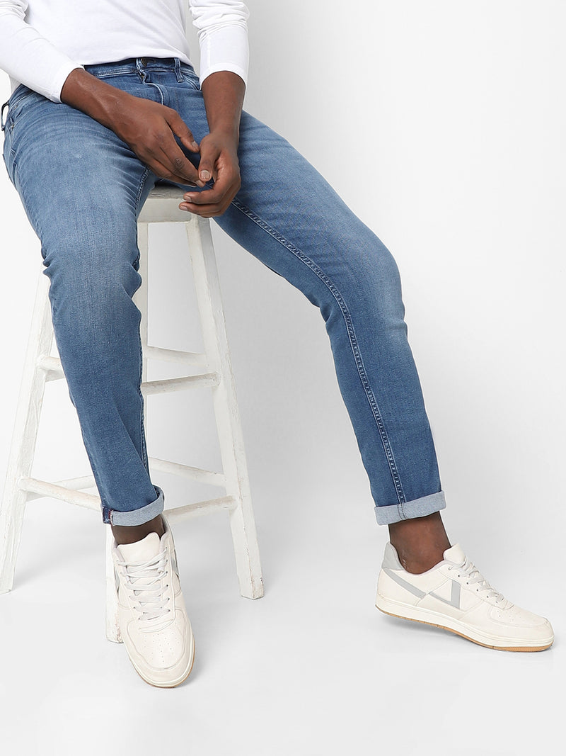 Men Slim Mid Rise Blue Jeans