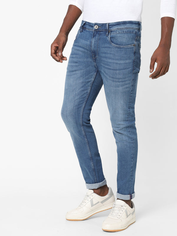 Men Slim Mid Rise Blue Jeans