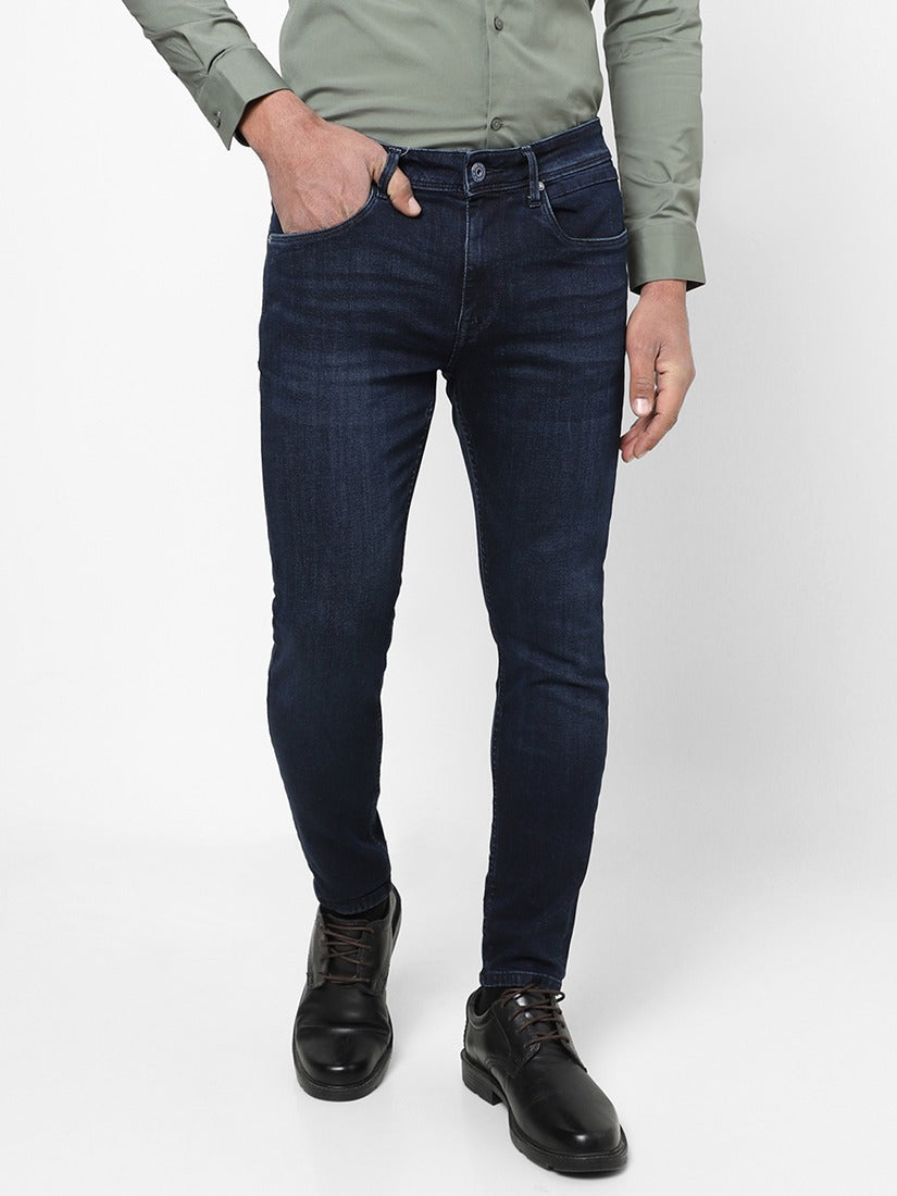 Men Slim Mid Rise Dark Blue Jeans