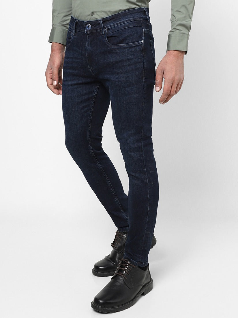 Men Slim Mid Rise Dark Blue Jeans