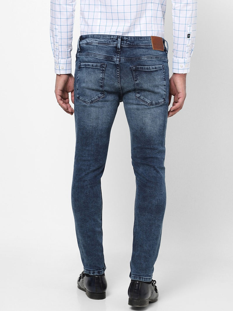 Men Slim Mid Rise Blue Jeans
