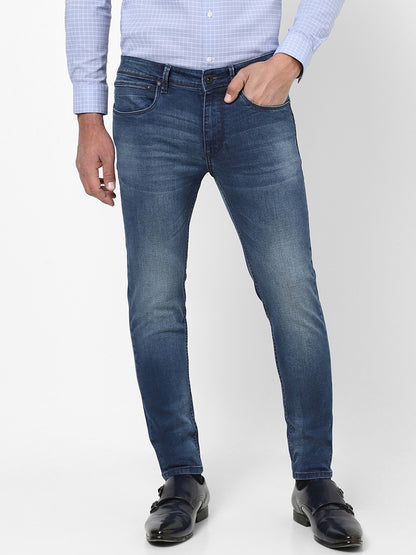 Men Slim Mid Rise Blue Jeans