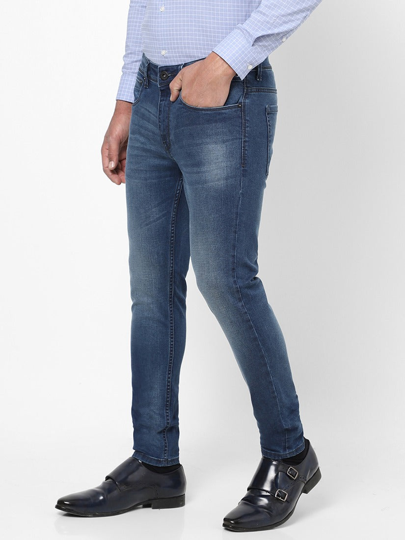 Men Slim Mid Rise Blue Jeans