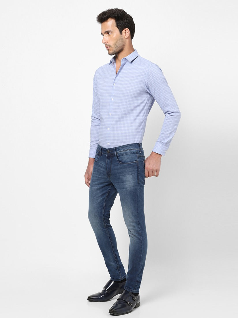 Men Slim Mid Rise Blue Jeans