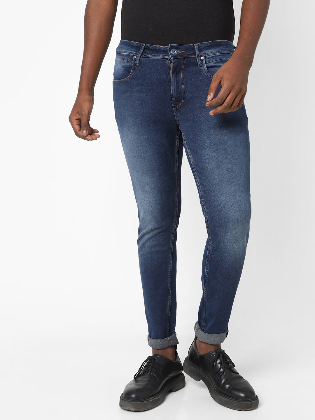 Men Slim Mid Rise Blue Jeans