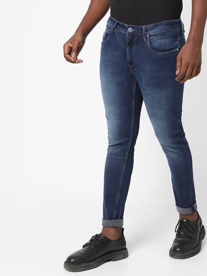 Men Slim Mid Rise Blue Jeans