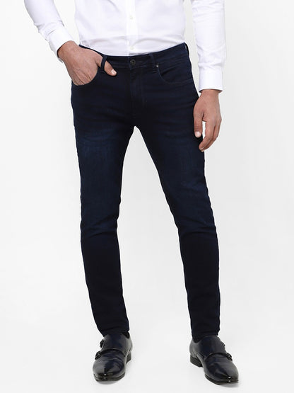 Men Slim Mid Rise Dark Blue Jeans