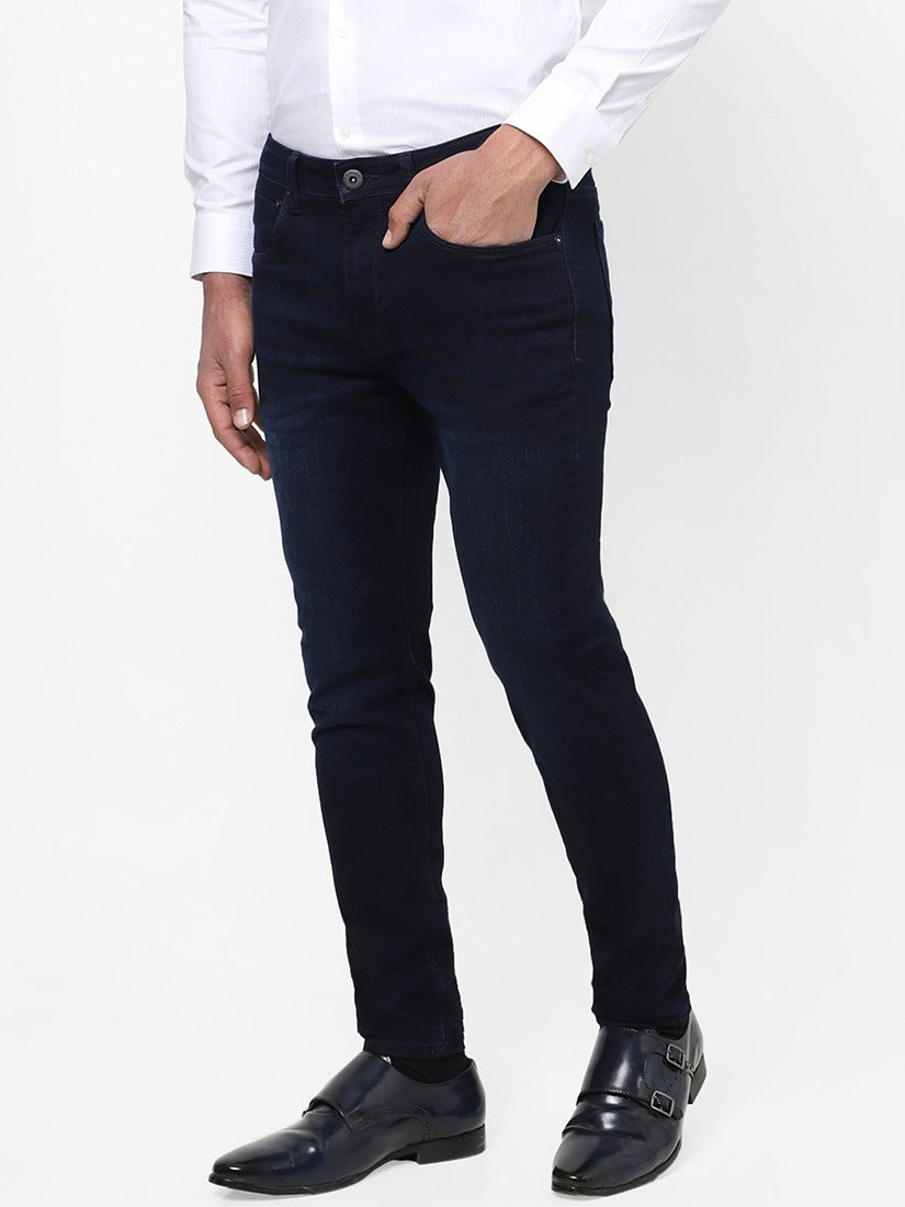 Men Slim Mid Rise Dark Blue Jeans