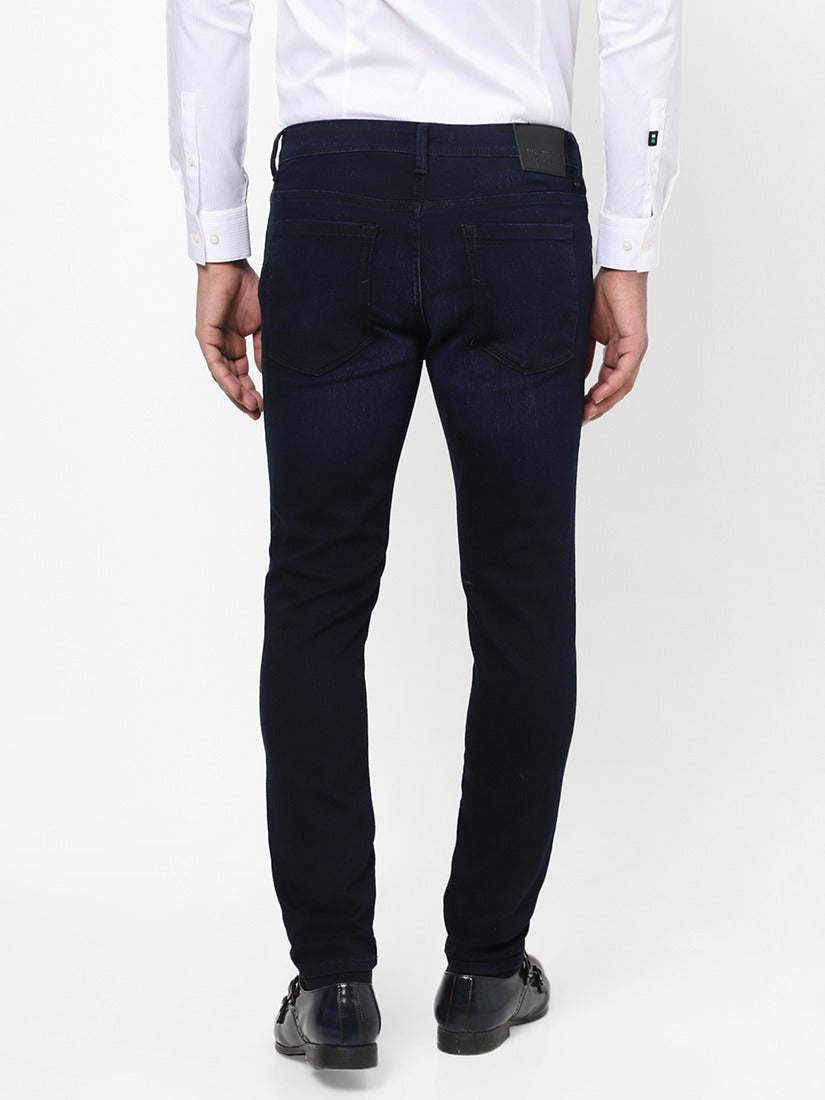 Men Slim Mid Rise Dark Blue Jeans