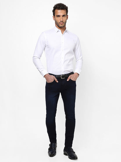 Men Slim Mid Rise Dark Blue Jeans