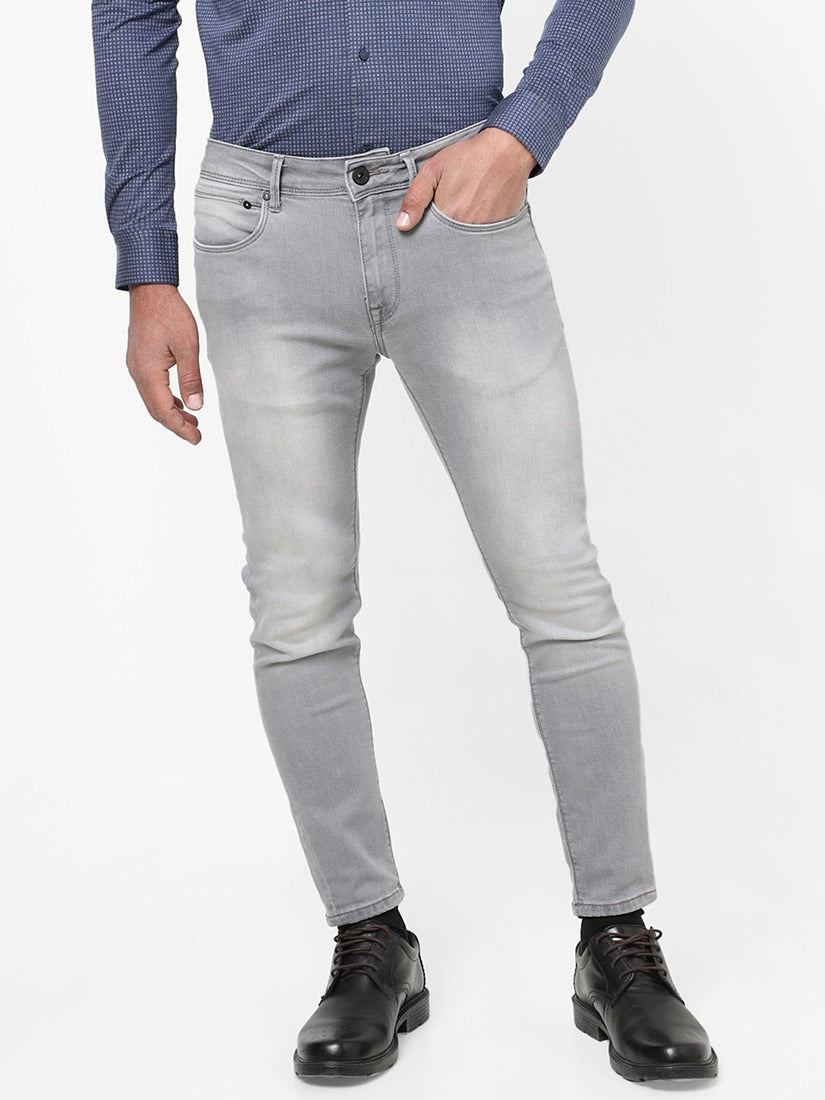 Men Slim Mid Rise Dark Grey Jeans