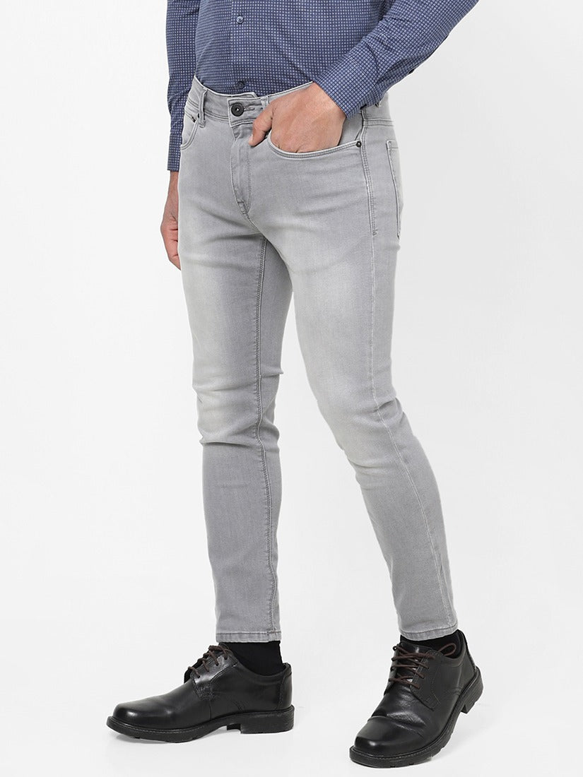 Men Slim Mid Rise Dark Grey Jeans