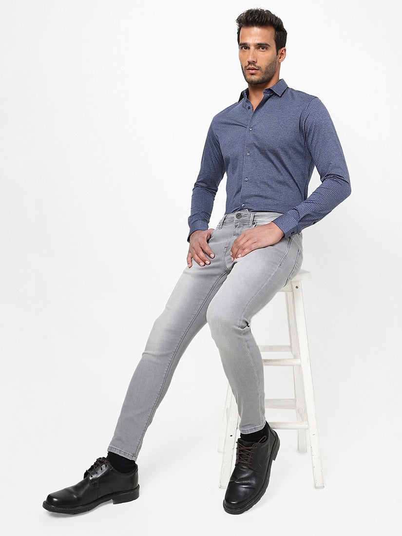 Men Slim Mid Rise Dark Grey Jeans