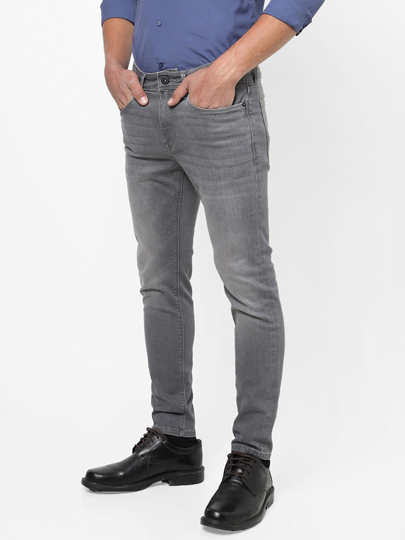 Men Slim Mid Rise Dark Grey Jeans