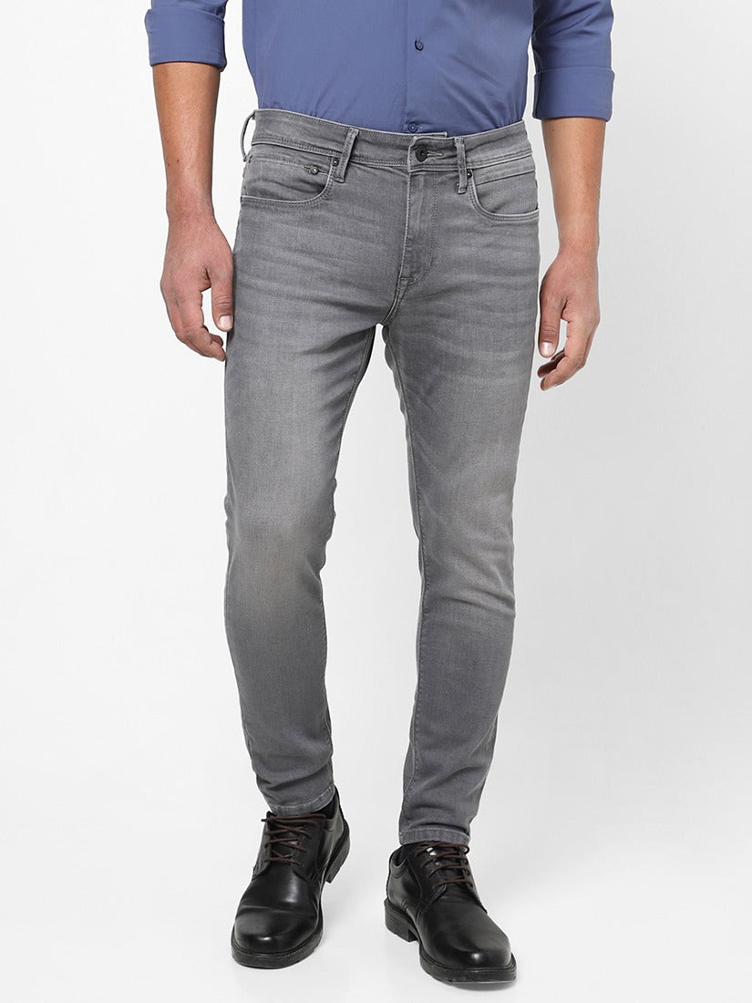 Men Slim Mid Rise Dark Grey Jeans