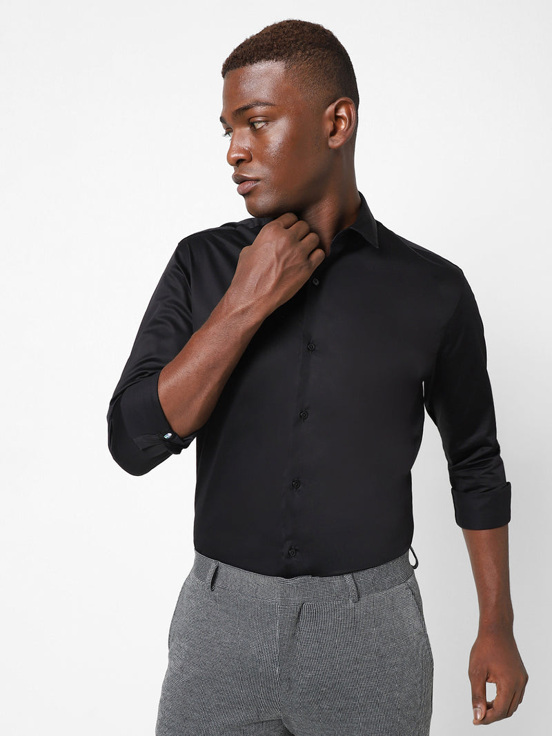 Men's Black Satin Stretch Shirt