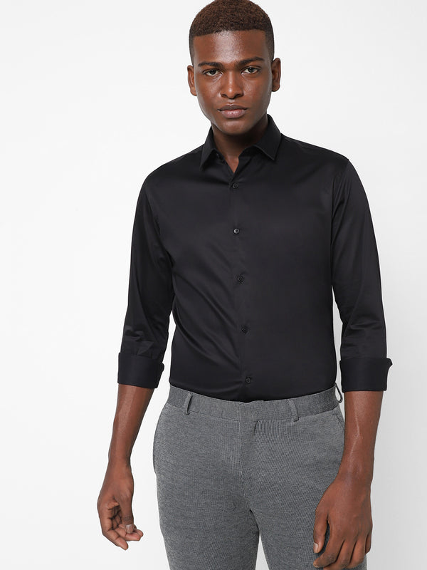 Men's Black Satin Stretch Shirt