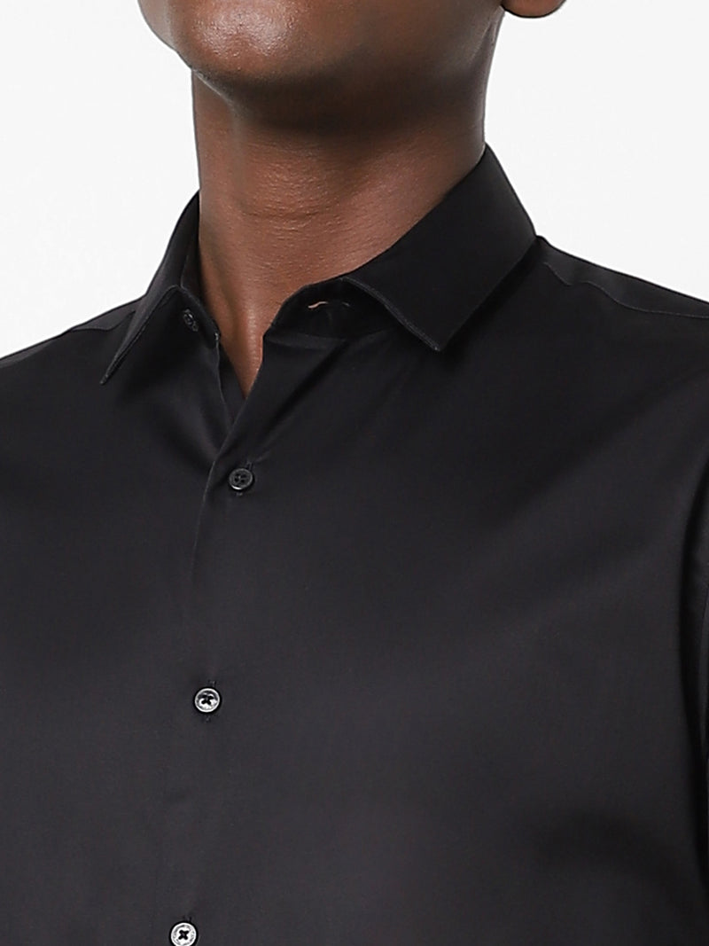 Men's Black Satin Stretch Shirt