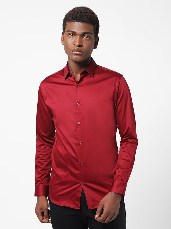 Men's Crimson Red Solid Shirt