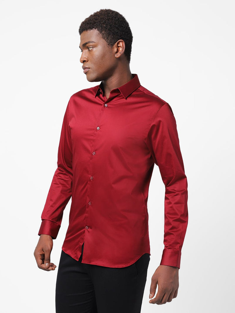 Men's Crimson Red Solid Shirt