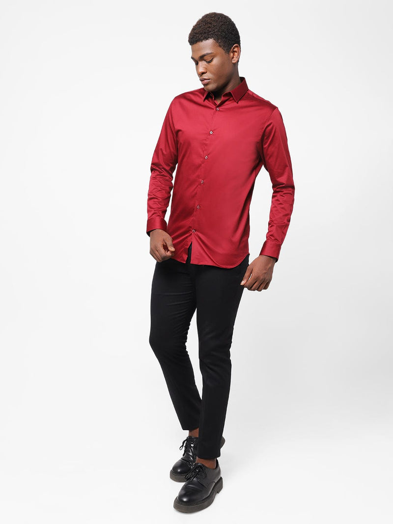 Men's Crimson Red Solid Shirt