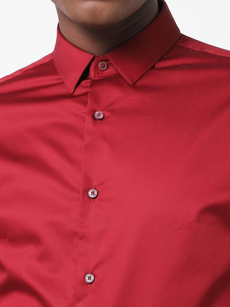 Men's Crimson Red Solid Shirt