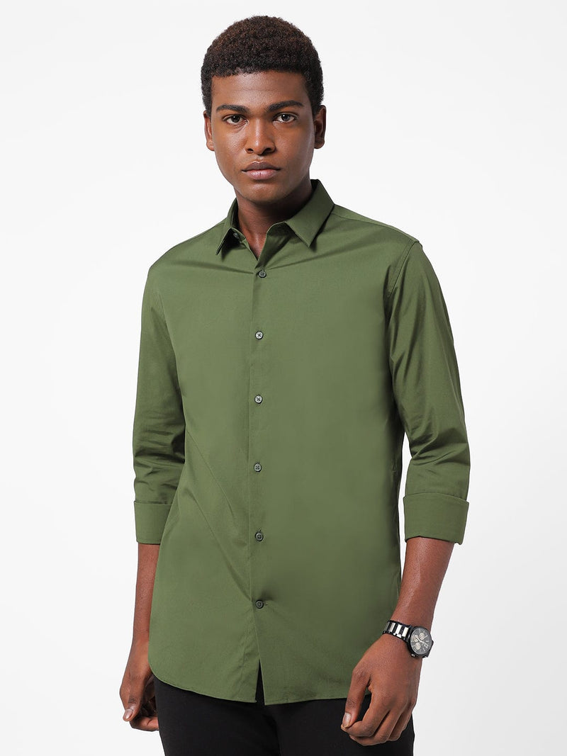 Men's Olive Green Solid Shirt