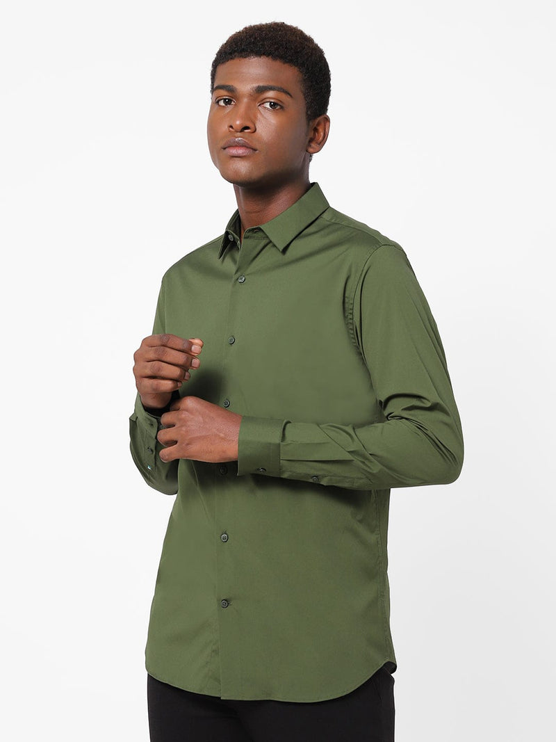 Men's Olive Green Solid Shirt